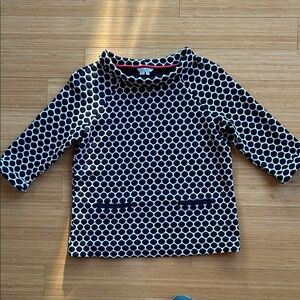 Boden Navy and White Polka Dot Top